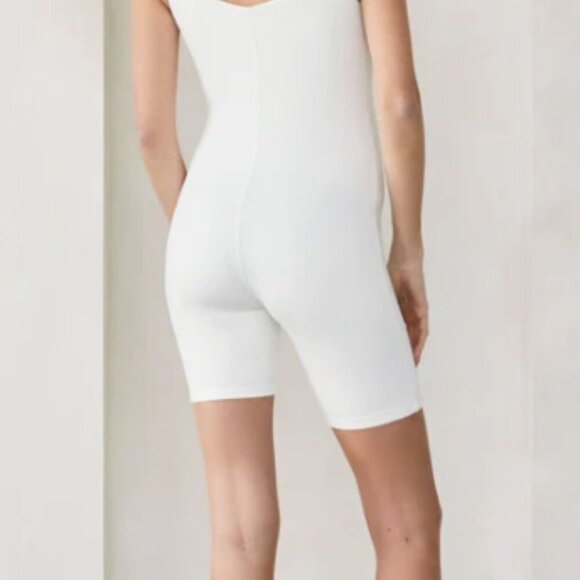 The Cindy Bumpsuit in Ivory | Soft Stretchy Maternity Bike Short Romper - Picture 3 of 5